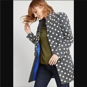 Modcloth Salient Style Wool Coat Polkadot Gray Sz XS
